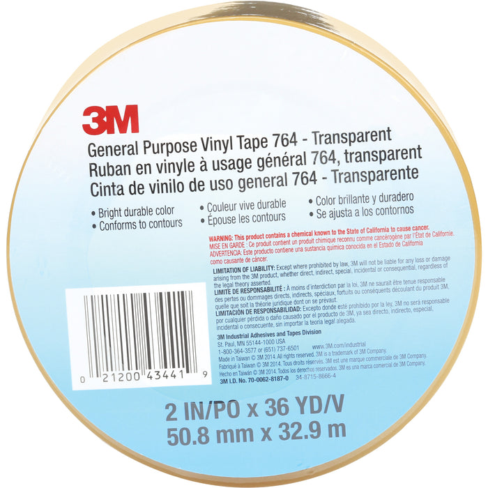 Ruban adhésif en vinyle à usage général 764, 50,8 mm (2 po) de largeur x 32,9 m (108 pi) de longueur, 5 mils, transparent