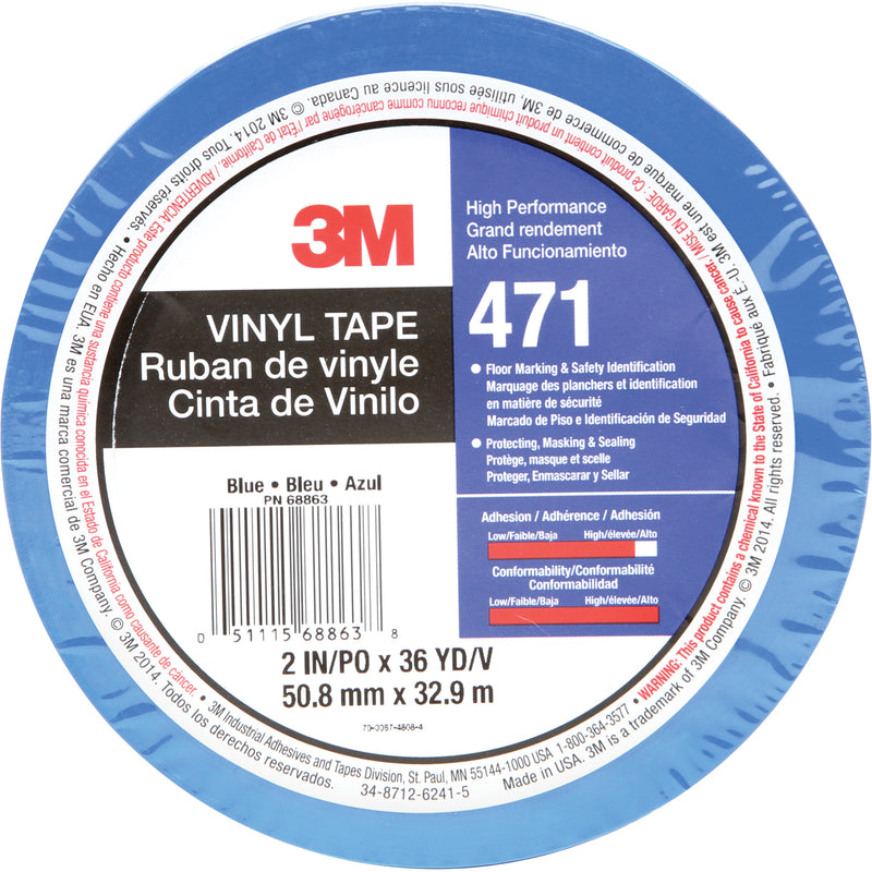 Ruban adhésif en vinyle 471, 50,8 mm (2 po) de largeur x 32,9 m (108 pi) de longueur, 5,2 mils, bleu