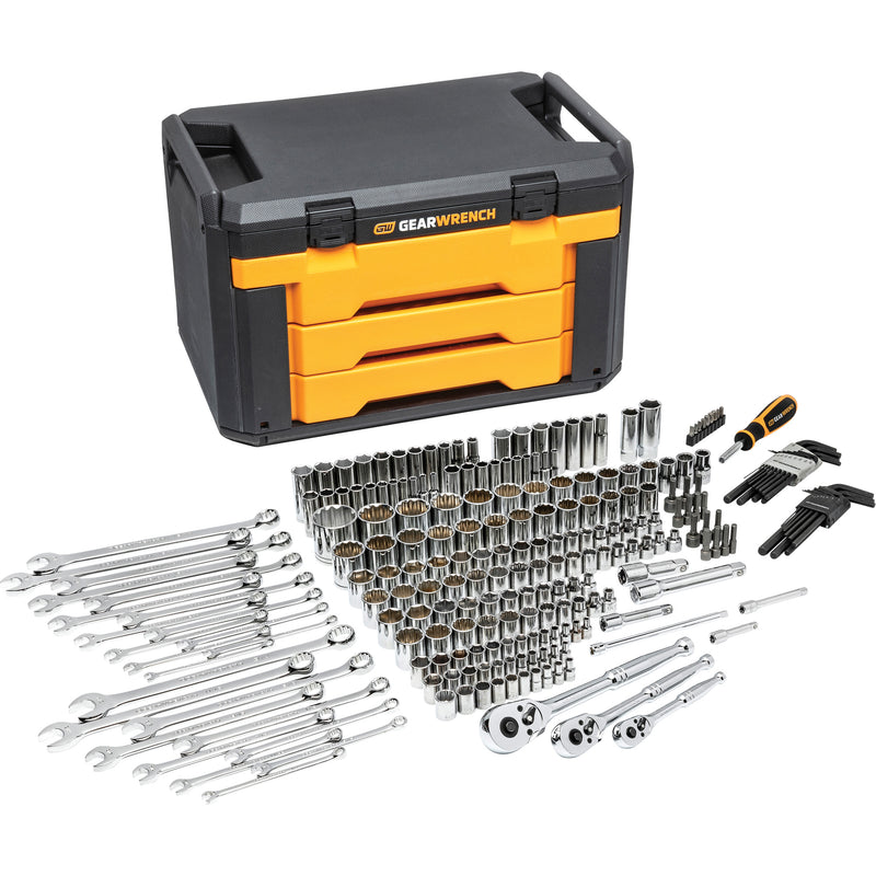 Coffret d'outils de mécanicien dans une boîte de rangement à 3 tiroirs