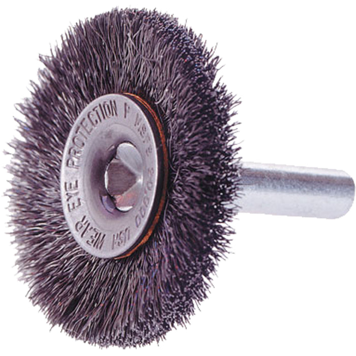 WHEEL BRUSH CRIMPED 1-1/2" 1/4" SHANK .006, 1-1/2" Dia., 0.006" Fill