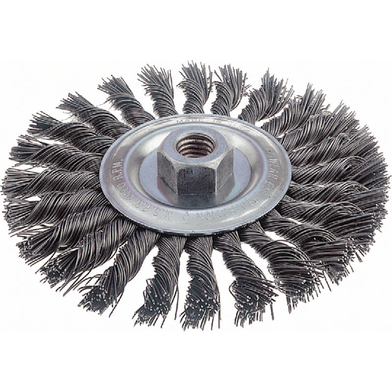 Brosses circulaires à fils noués – Fil torsadé standard, diamètre 6 po, remplissage 0,023 po, mandrin 5/8 po-11, acier