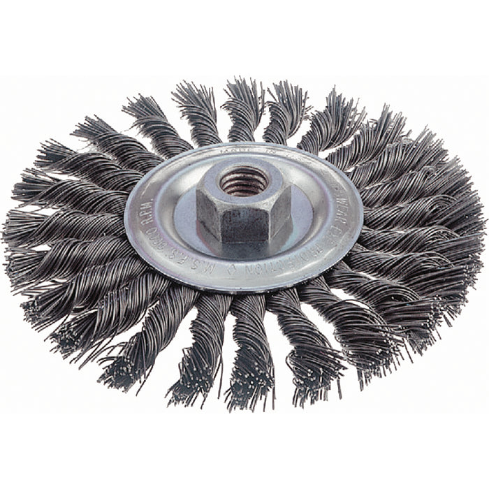 Knot Wire Wheel Brushes - Standard Twist Knot, 6" Dia., 0.023" Fill, 5/8"-11 Arbor, Steel