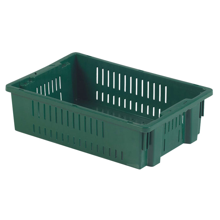 Agricultural Plastic Stack-N-Nest Container, 13.1" x 19.7" x 5.6", Green