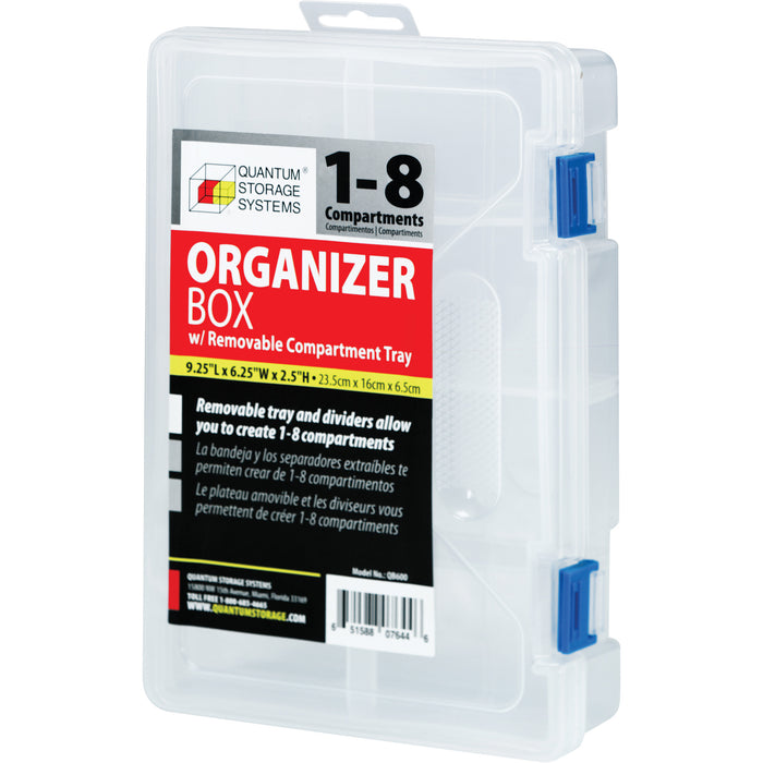Plastic Compartment Box, 6.25" W x 9.25" D x 2.2" H, 8 Compartments