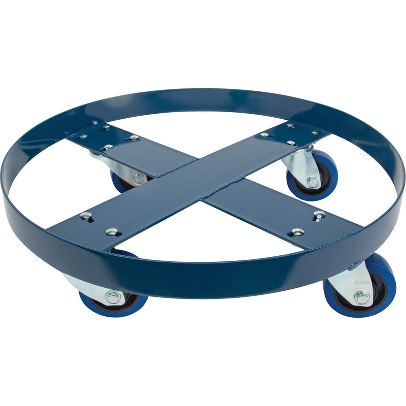 Chariot à fûts en acier, capacité de 630 kg, diamètre de 61 cm, roulettes élastiques bleues