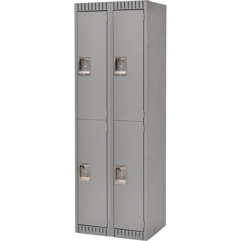 Casiers à deux niveaux, lot de deux, 61 x 45 x 183 cm, acier, gris, rivets (assemblés)