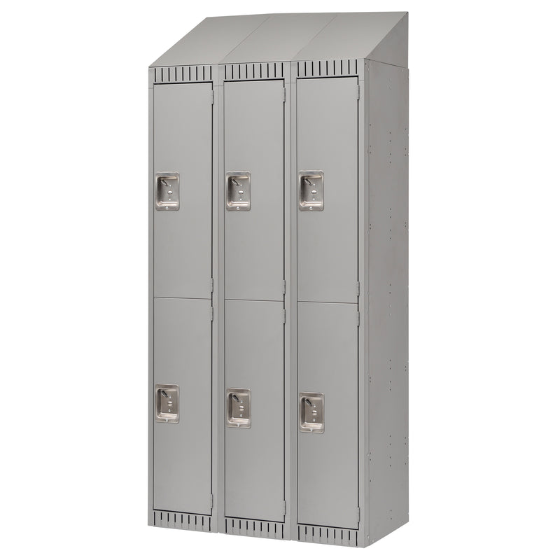 Casiers assemblés, 2 niveaux, lot de 3, 91 x 45 x 183 cm, acier, gris, rivets (assemblés)