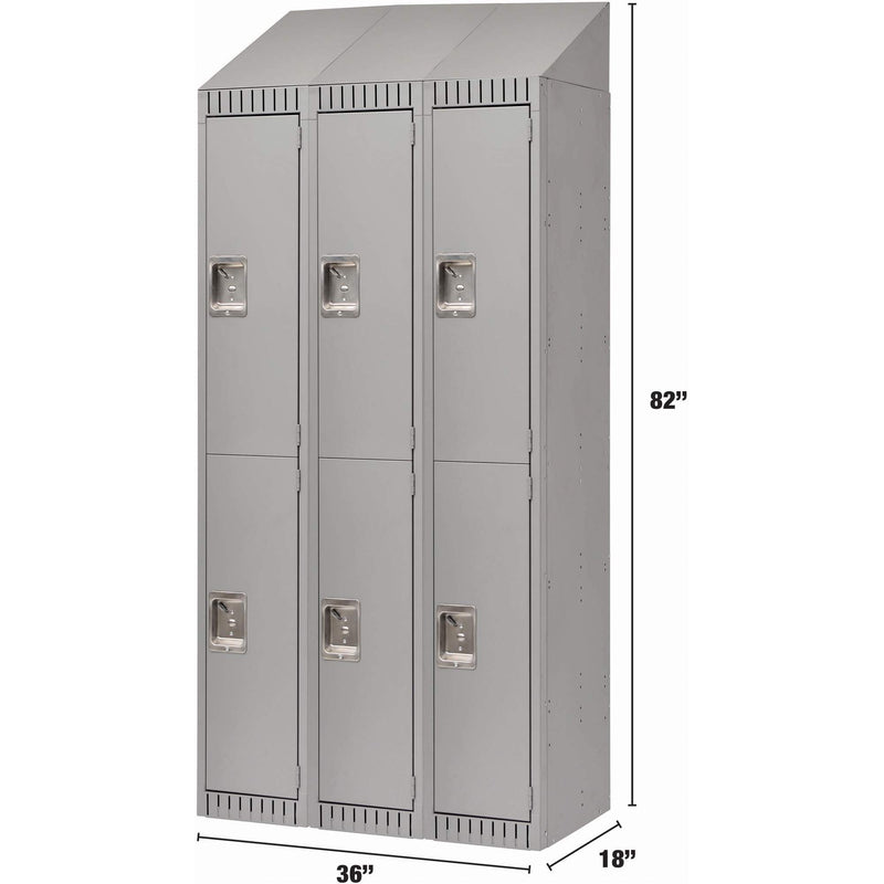 Casiers assemblés, 2 niveaux, lot de 3, 91 x 45 x 183 cm, acier, gris, rivets (assemblés)
