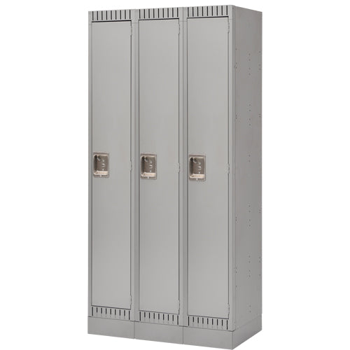 Assembled Lockers, Bank of 3, 36" x 18" x 72", Steel, Grey, Rivet (Assembled)