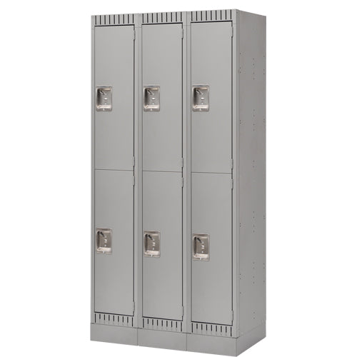 Assembled Lockers, 2 -tier, Bank of 3, 36" x 18" x 72", Steel, Grey, Rivet (Assembled)