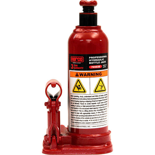 Bottle Jack, 3 Ton(s), Manual Hydraulic, 15-9/16" Raised Height