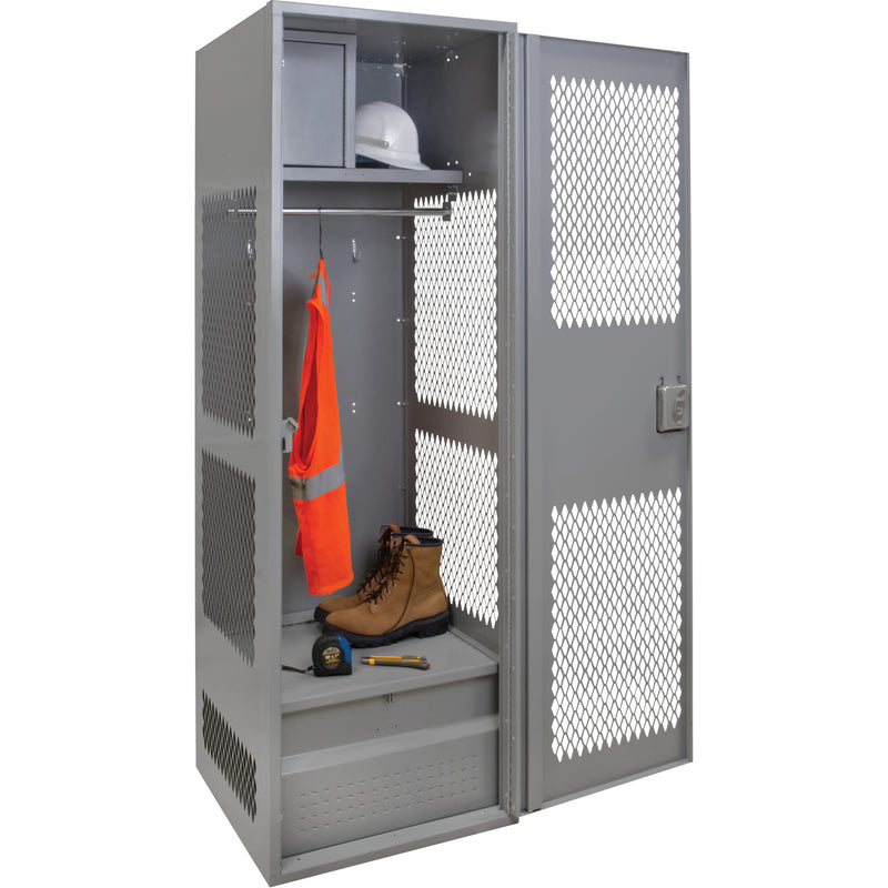 Casier à engrenages avec porte, acier, 61 cm (l) x 45 cm (p) x 183 cm (h), gris