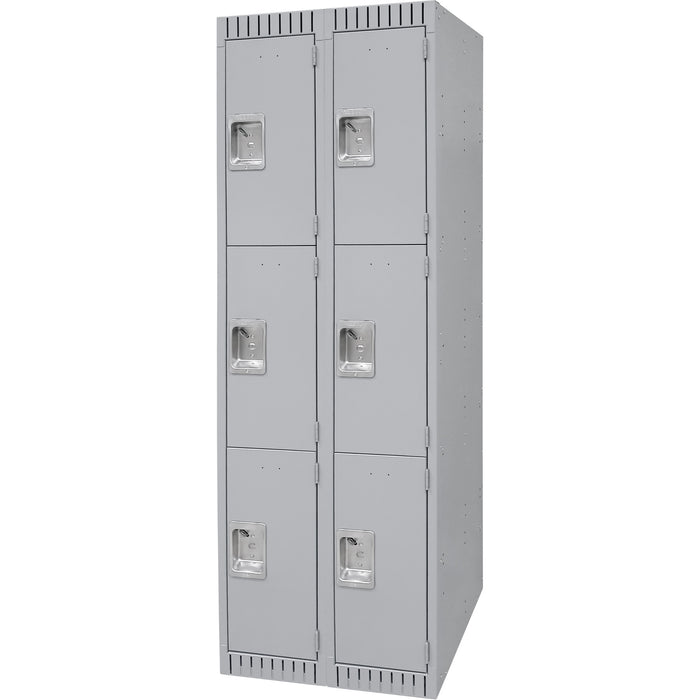Lockers, 3 -tier, Bank of 2, 24" x 18" x 72", Steel, Grey, Knocked Down