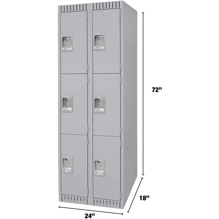 Lockers, 3 -tier, Bank of 2, 24" x 18" x 72", Steel, Grey, Knocked Down