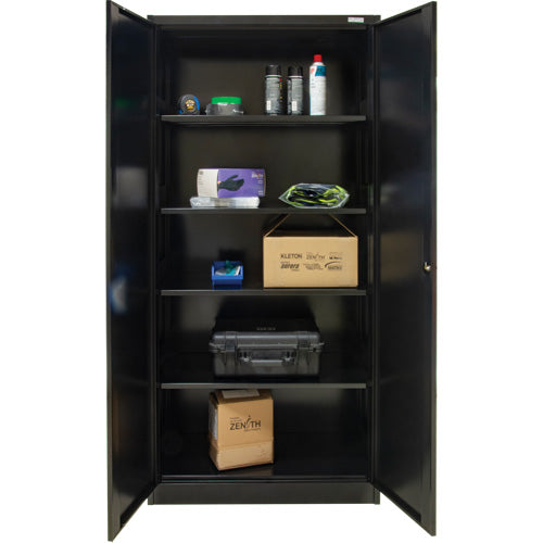 Hi-Boy Storage Cabinet, Steel, 4 Shelves, 72" H x 36" W x 18" D, Black