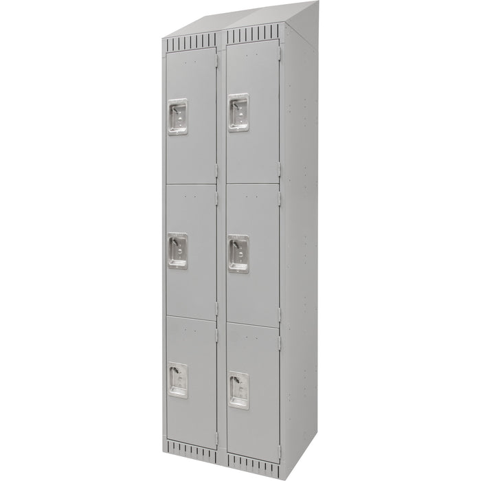 Lockers, 3 -tier, Bank of 2, 24" x 18" x 82", Steel, Grey, Knocked Down
