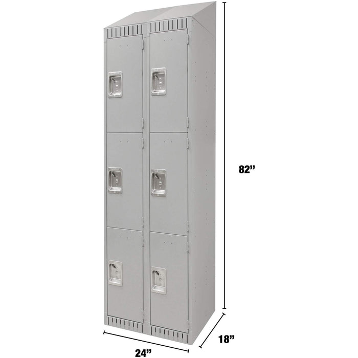 Lockers, 3 -tier, Bank of 2, 24" x 18" x 82", Steel, Grey, Knocked Down