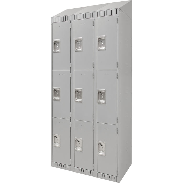 Lockers, 3 -tier, Bank of 3, 36" x 18" x 82", Steel, Grey, Knocked Down