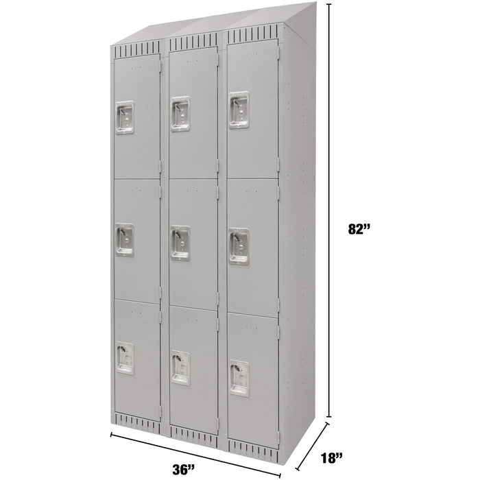 Lockers, 3 -tier, Bank of 3, 36" x 18" x 82", Steel, Grey, Knocked Down