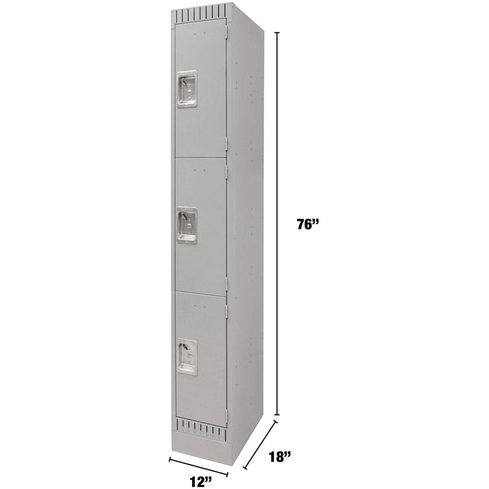 Lockers, 3 -tier, 12" x 18" x 76", Steel, Grey, Knocked Down