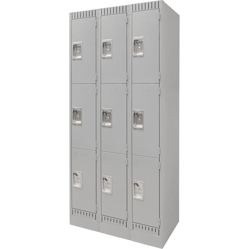 Lockers, 3 -tier, Bank of 3, 36" x 18" x 76", Steel, Grey, Knocked Down