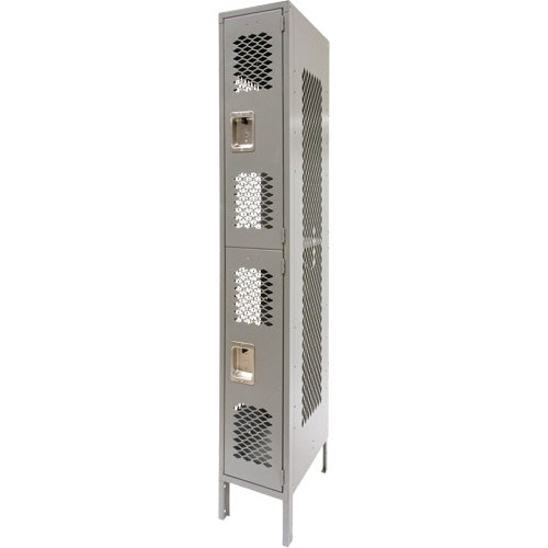 Vented Lockers, 2 -tier, 12" x 18" x 78", Steel, Grey, Knocked Down, Perforated