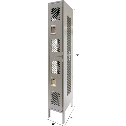 Vented Lockers, 2 -tier, 12" x 18" x 78", Steel, Grey, Knocked Down, Perforated