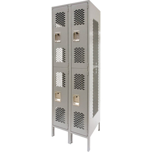 Vented Lockers, 2 -tier, Bank of 2, 24" x 18" x 78", Steel, Grey, Knocked Down, Perforated