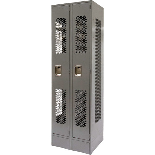 Vented Lockers, Bank of 2, 24" x 18" x 78", Steel, Grey, Knocked Down, Perforated
