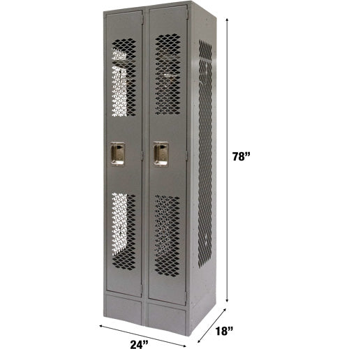 Vented Lockers, Bank of 2, 24" x 18" x 78", Steel, Grey, Knocked Down, Perforated