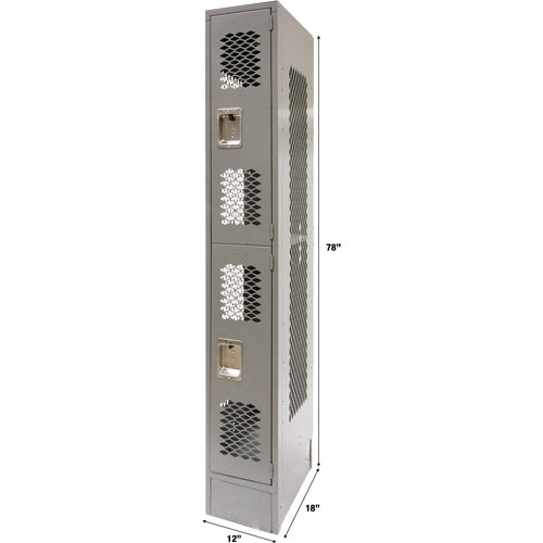 Vented Lockers, 2 -tier, 12" x 18" x 78", Steel, Grey, Knocked Down, Perforated