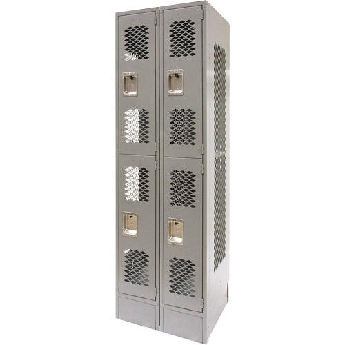 Vented Lockers, 2 -tier, Bank of 2, 24" x 18" x 78", Steel, Grey, Knocked Down, Perforated