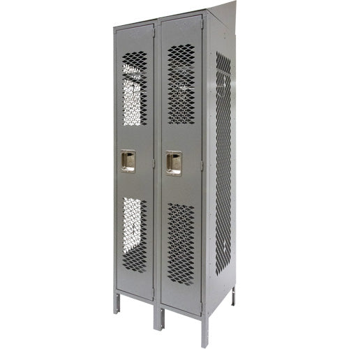 Vented Lockers, Bank of 2, 24" x 18" x 88", Steel, Grey, Knocked Down, Perforated