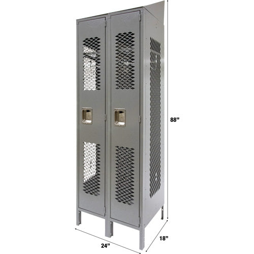 Vented Lockers, Bank of 2, 24" x 18" x 88", Steel, Grey, Knocked Down, Perforated
