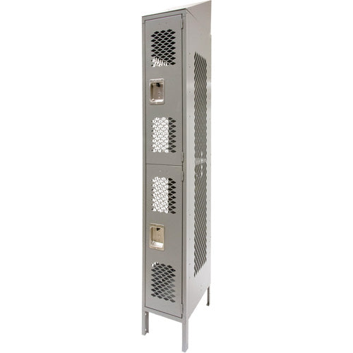 Vented Lockers, 2 -tier, 12" x 18" x 88", Steel, Grey, Knocked Down, Perforated