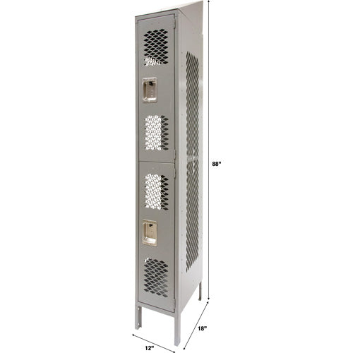 Vented Lockers, 2 -tier, 12" x 18" x 88", Steel, Grey, Knocked Down, Perforated