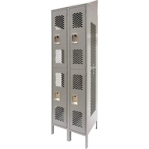 Vented Lockers, 2 -tier, Bank of 2, 24" x 18" x 88", Steel, Grey, Knocked Down, Perforated