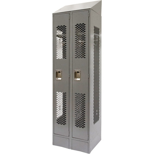 Vented Lockers, Bank of 2, 24" x 18" x 88", Steel, Grey, Knocked Down, Perforated