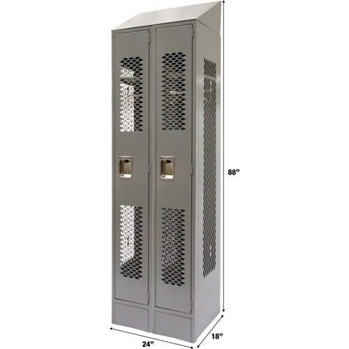 Vented Lockers, Bank of 2, 24" x 18" x 88", Steel, Grey, Knocked Down, Perforated