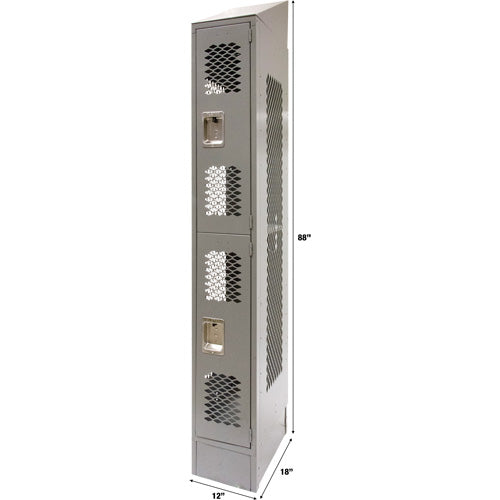 Vented Lockers, 2 -tier, 12" x 18" x 88", Steel, Grey, Knocked Down, Perforated