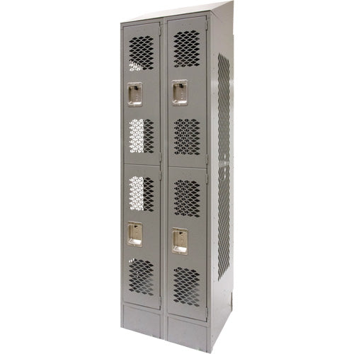 Vented Lockers, 2 -tier, Bank of 2, 24" x 18" x 88", Steel, Grey, Knocked Down, Perforated