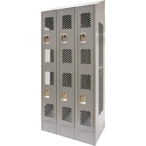 Vented Lockers, 2 -tier, Bank of 3, 36" x 18" x 88", Steel, Grey, Knocked Down, Perforated