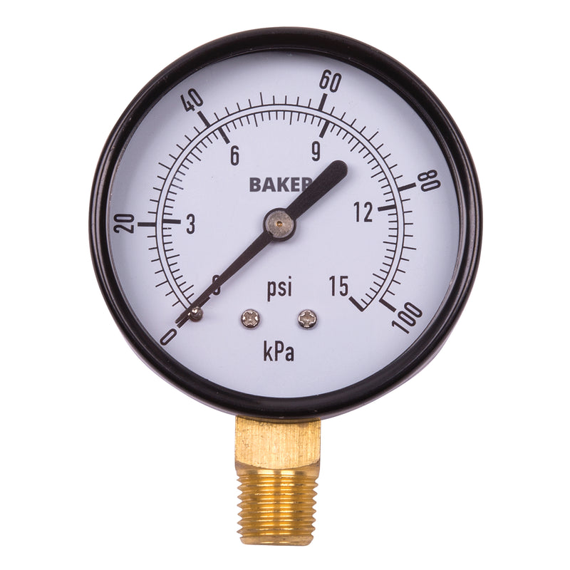 Manomètres, 2-1/2", 0 - 15 psi, montage inférieur, analogiques
