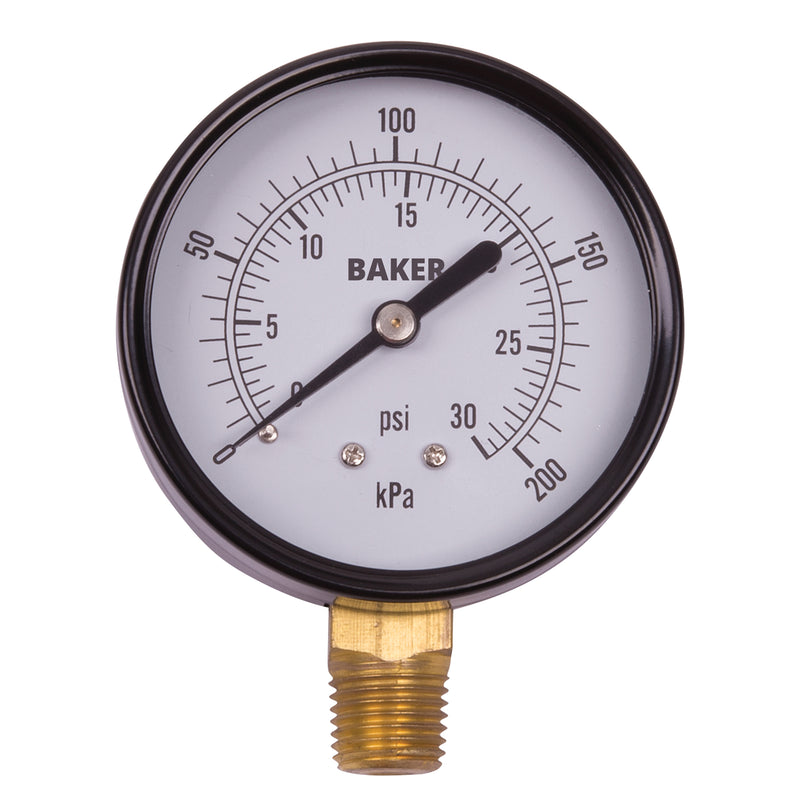 Pressure Gauges, 2-1/2" , 0 - 30 psi, Bottom Mount, Analogue
