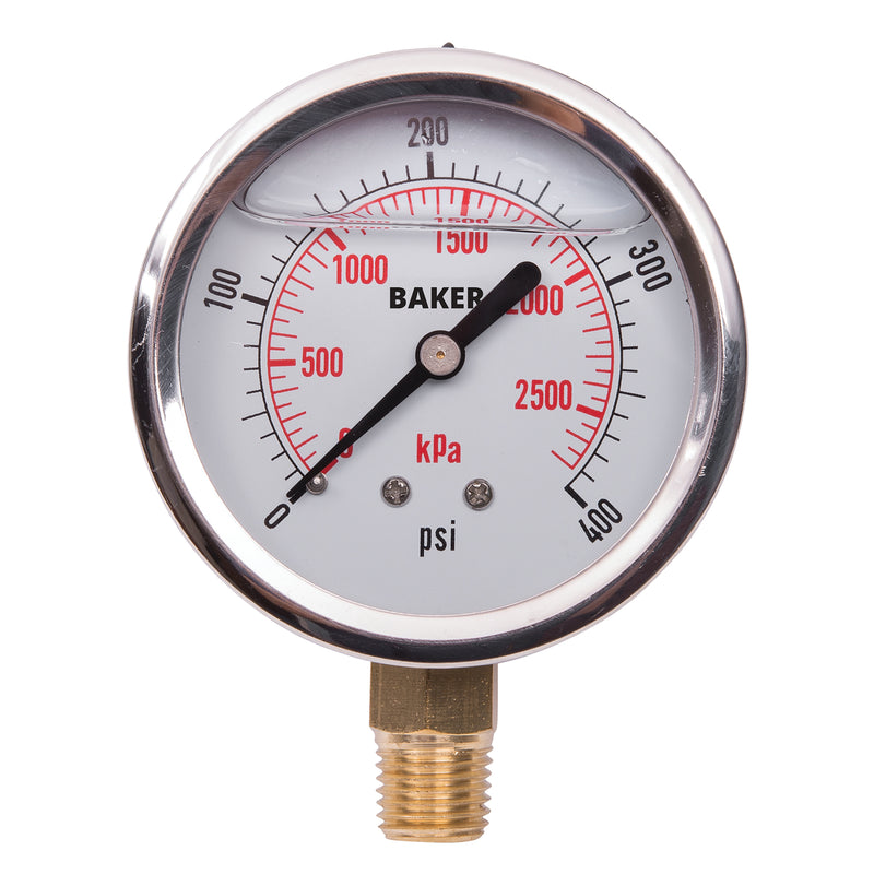 Pressure Gauges, 2-1/2" , 0-400 psi/0-2800 kPa, Bottom Mount, Liquid Filled Analogue