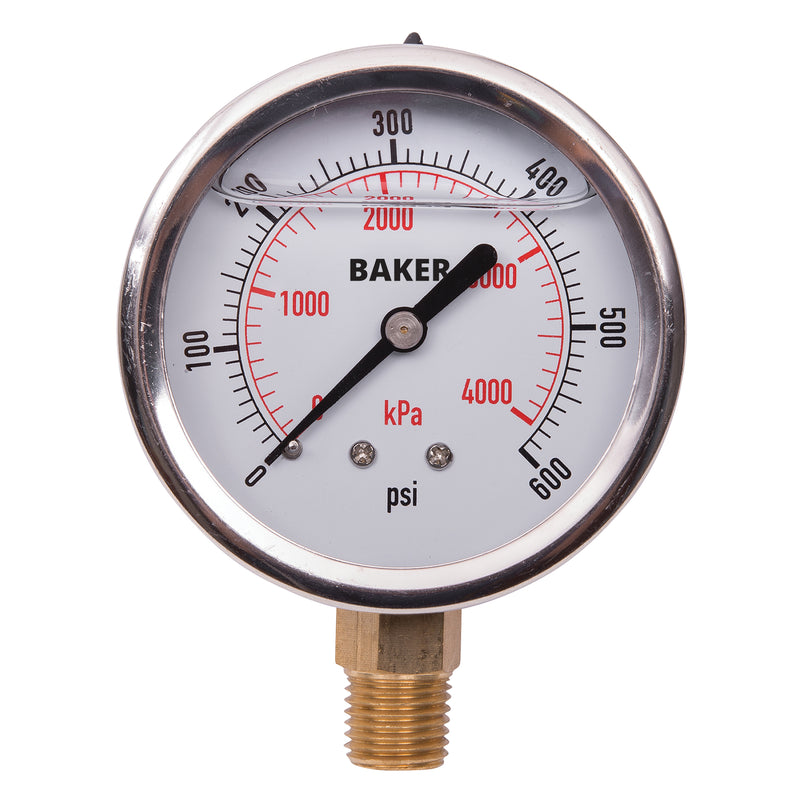 Manomètres, 2-1/2", 0-600 psi/0-4 200 kPa, montage inférieur, analogiques à remplissage liquide