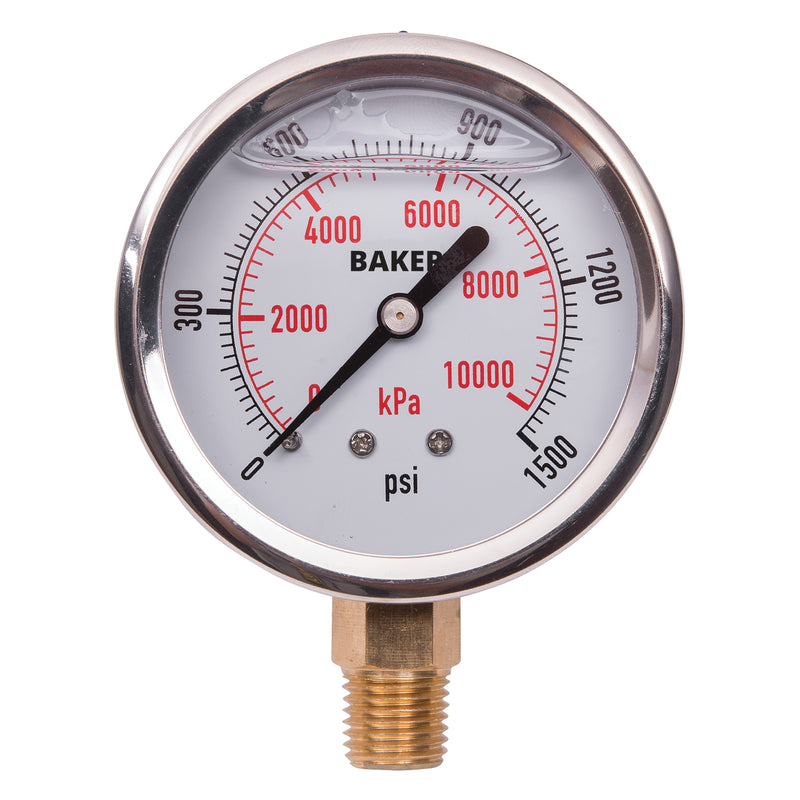 Manomètres analogiques, 2-1/2", 0 à 1 500 psi, montage inférieur, remplis de liquide