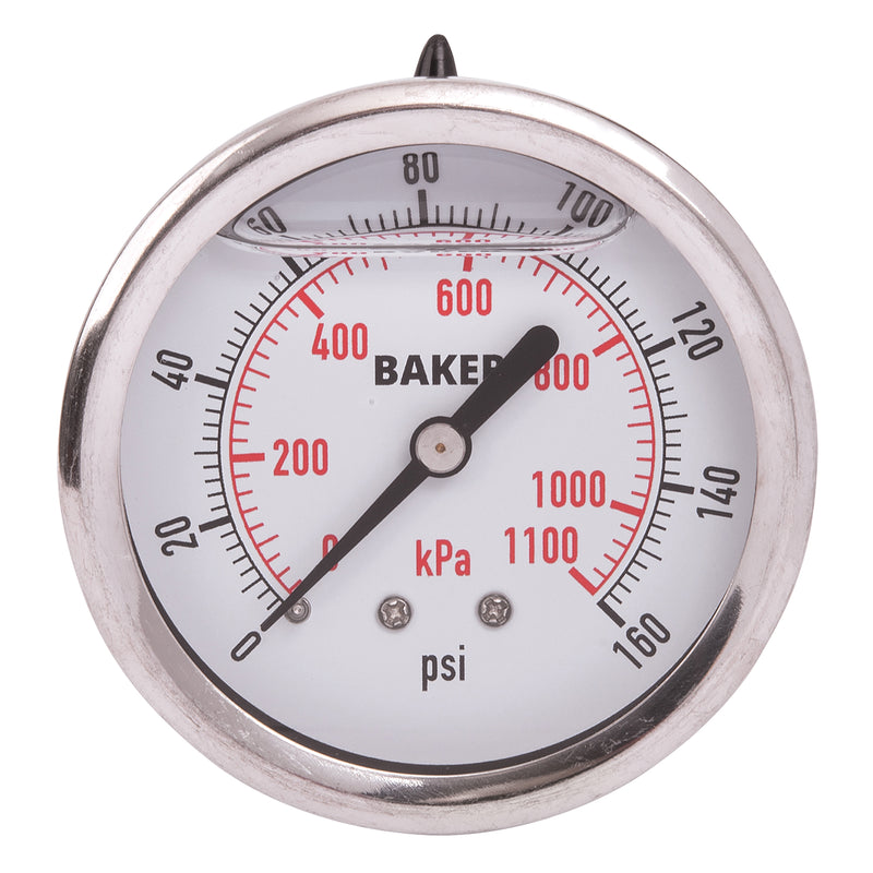 Manomètres, 2-1/2", 0 - 160 psi/0 - 1100 kPa, montage arrière, analogiques à remplissage liquide