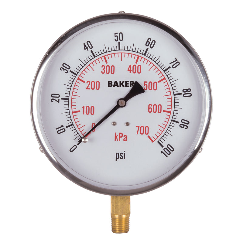 Manomètres, 4-1/2", 0 - 100 psi, montage inférieur, analogiques