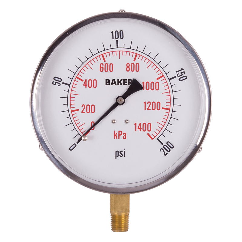 Pressure Gauges, 4-1/2" , 0 - 200 psi, Bottom Mount, Analogue